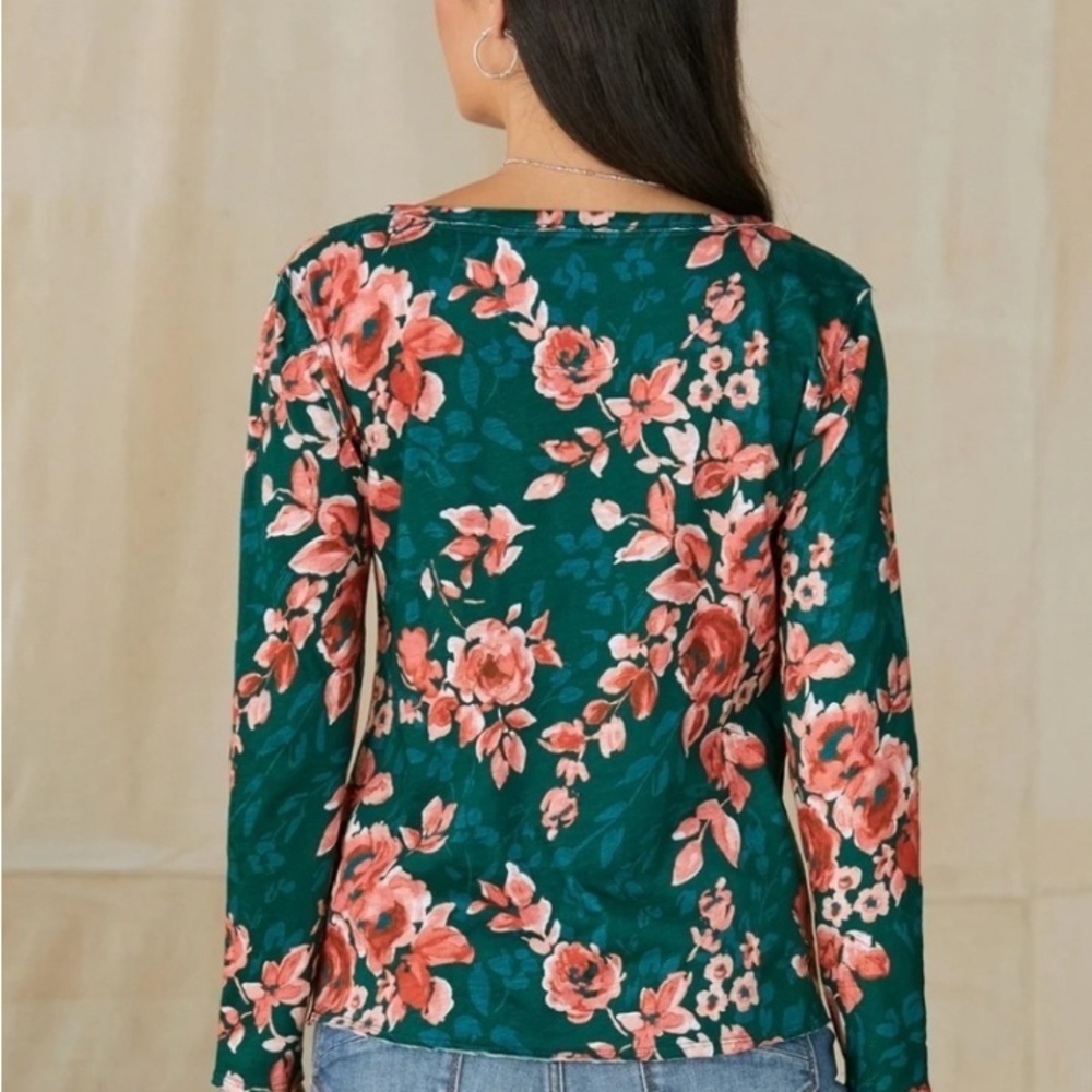 Sundance Rosey Delights Floral Top Henley Tee - Medium View 2